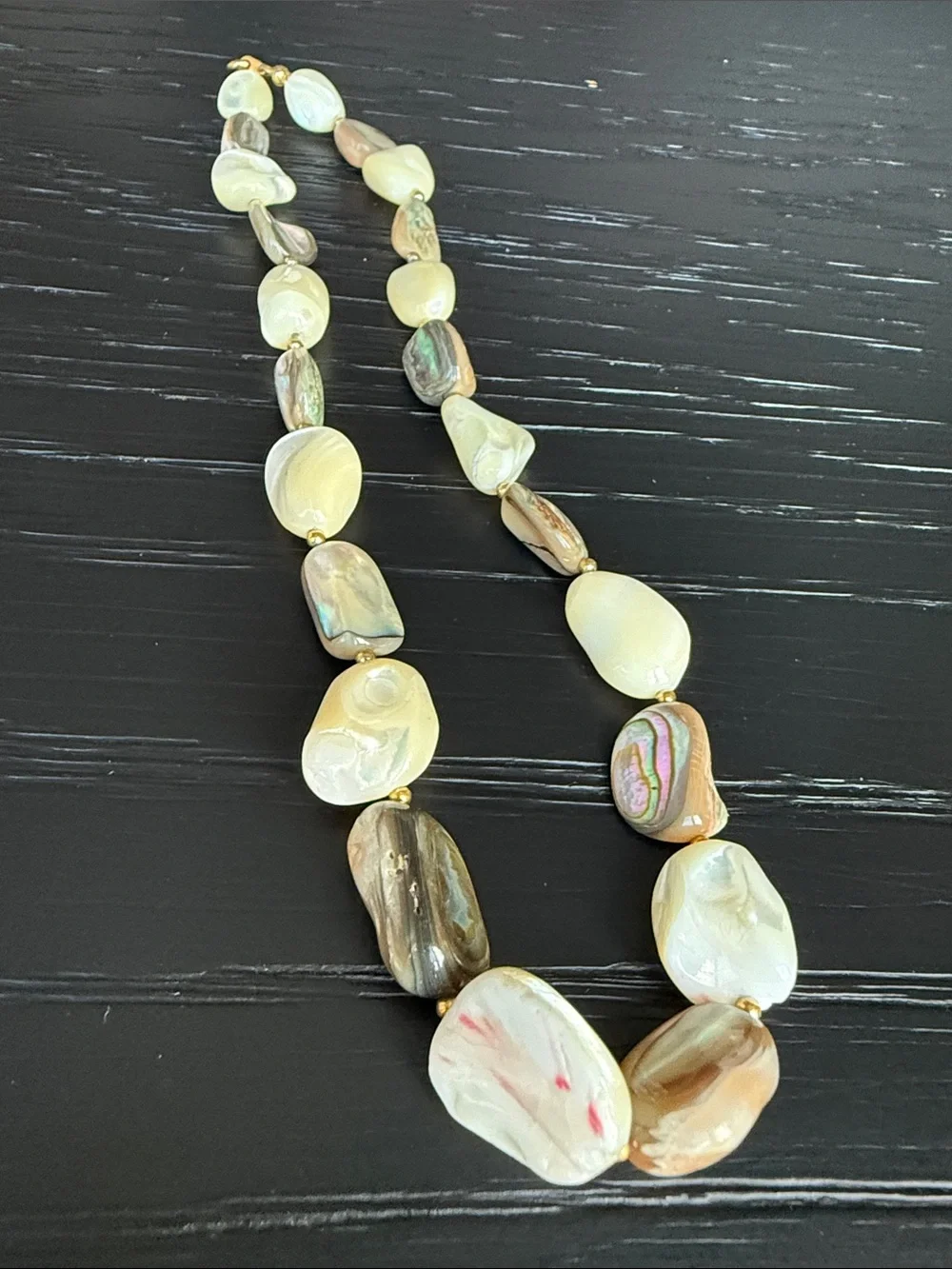 Natural Gemstone & Mother of Pearl Bead Necklace in Cream and Brown